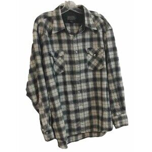 Pendleton Canyon Shirt Wool Mens XL Gray Plaid Pearl Snap Western Long Sleeve